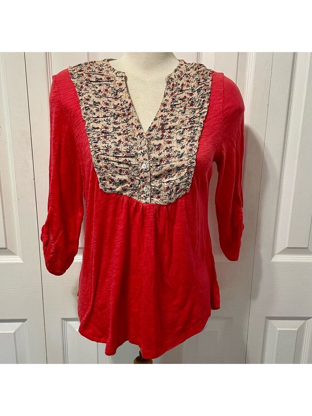 Deletta Red Blouse with Floral Detail